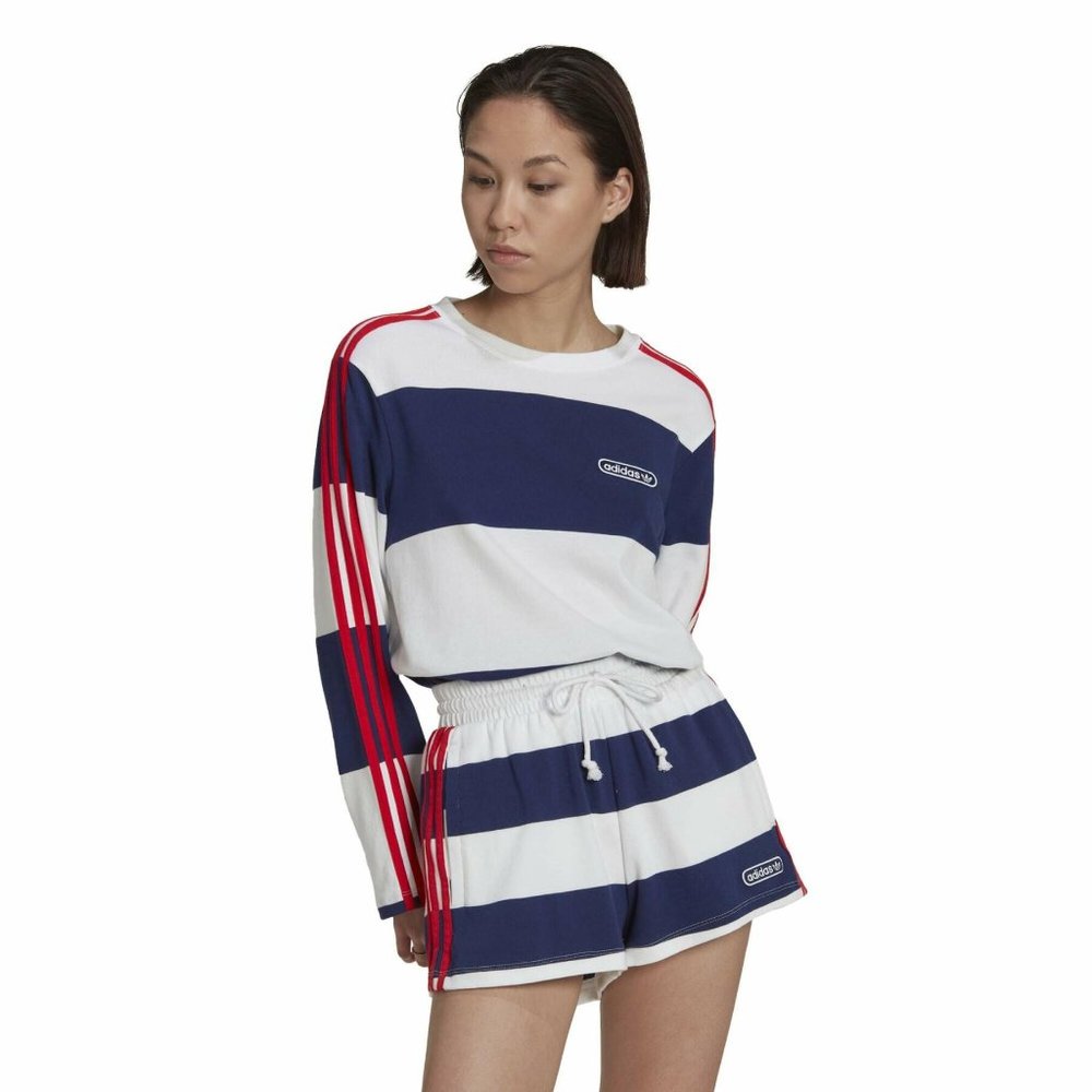 adidas Originals resort long sleeve striped top in navy and white